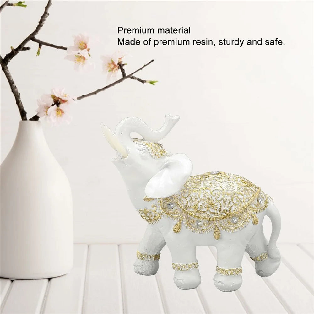 Fortune Lucky Elephant Statue Resin Craft Home Porch Office Desktop Feng Shui Ornament, Size L - White - 3