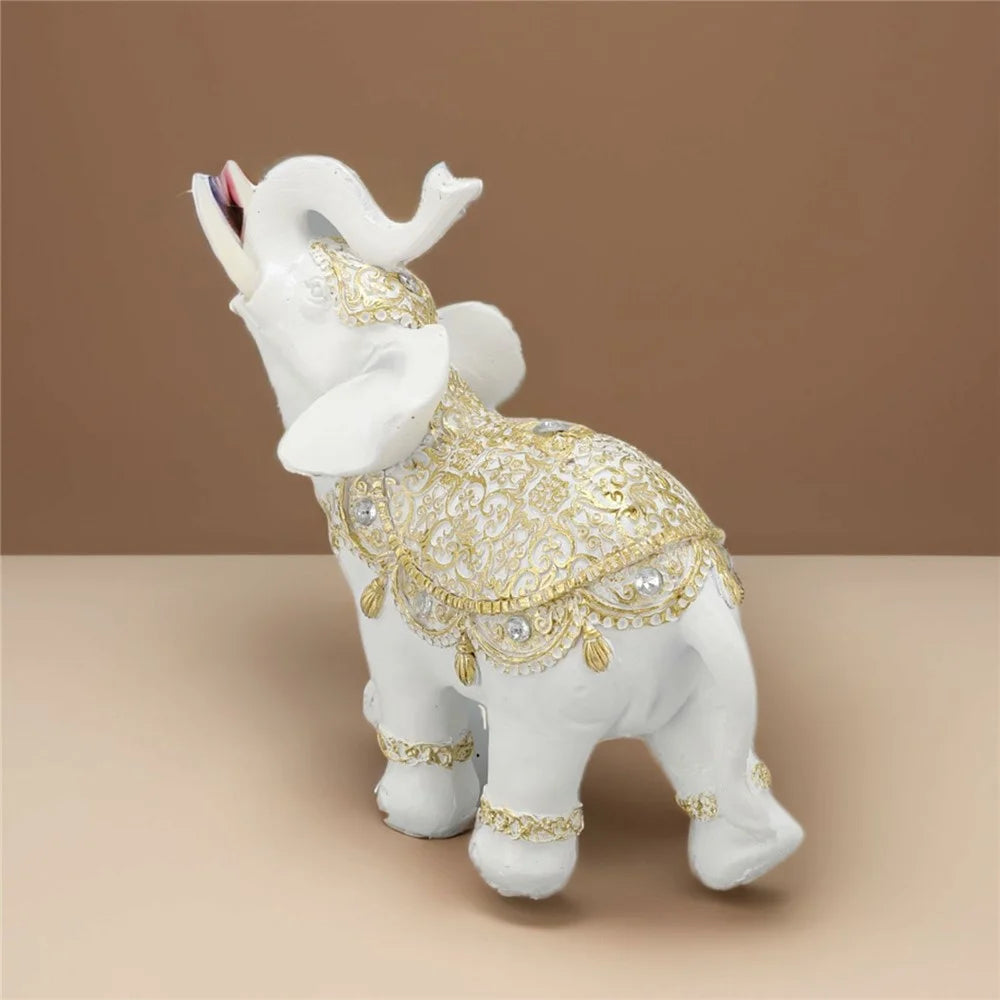 Fortune Lucky Elephant Statue Resin Craft Home Porch Office Desktop Feng Shui Ornament, Size L - White - 4
