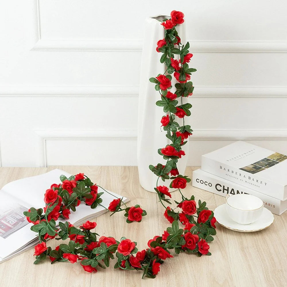 2.5m Artificial Peony Flower Garland 45 Blooms Floral Vine Wedding Home Ceiling Wall Decor - Red - 1