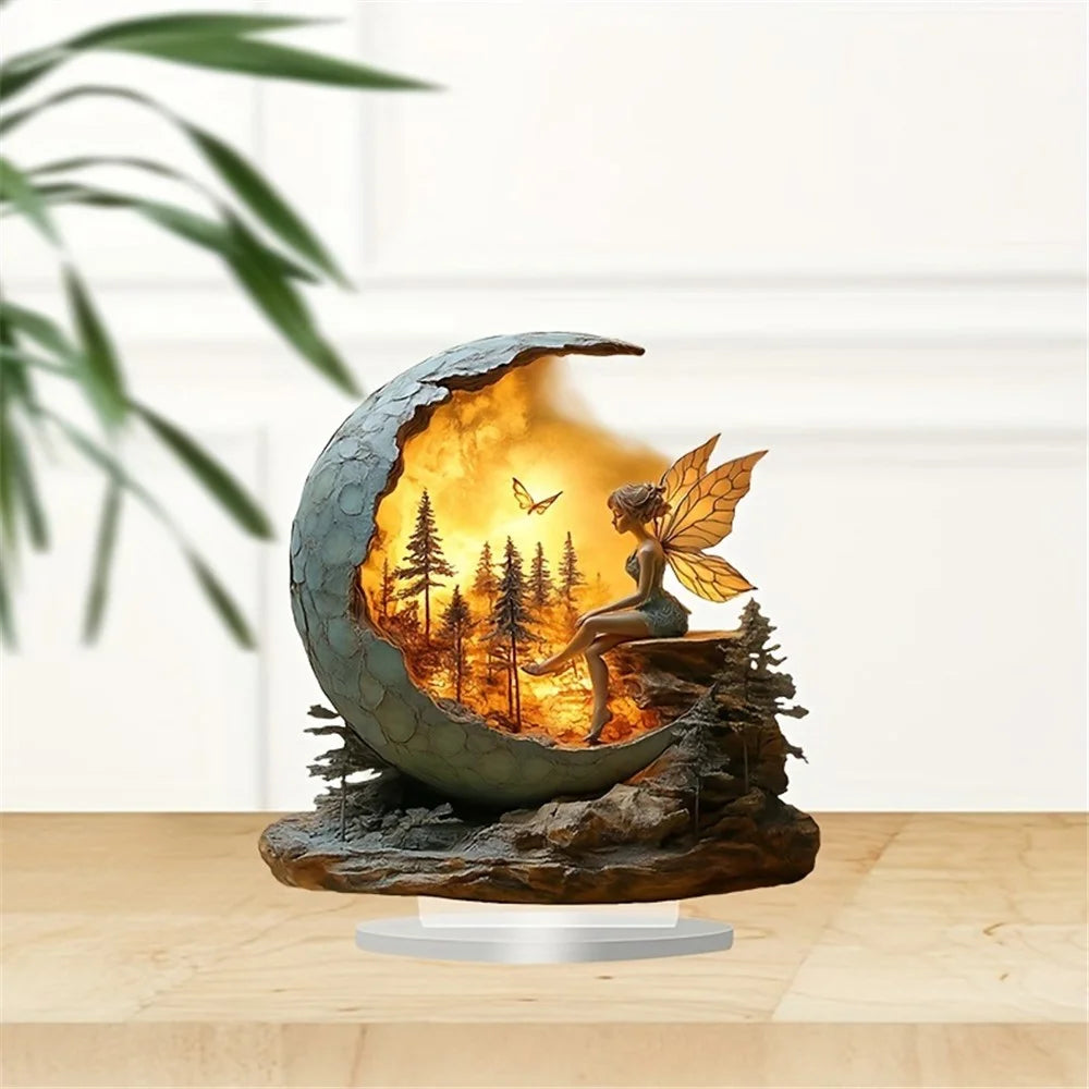 Bohemian Style Acrylic Fairy Ornament with Base Study Bedroom Living Room Waterproof Tabletop Decor - 2