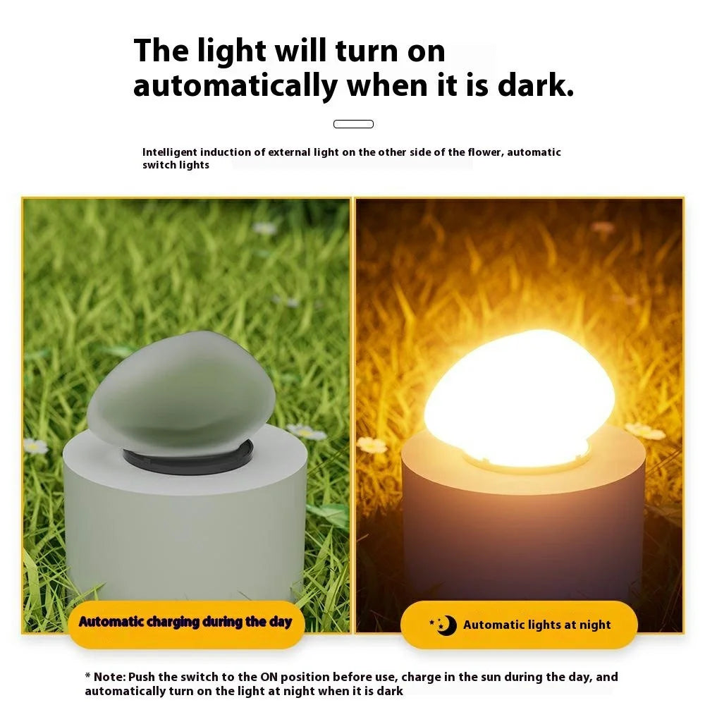 Solar Decorative Pebble Stone Design Garden Light Outdoor Waterproof Lawn Yard Lamp - White Light - 4