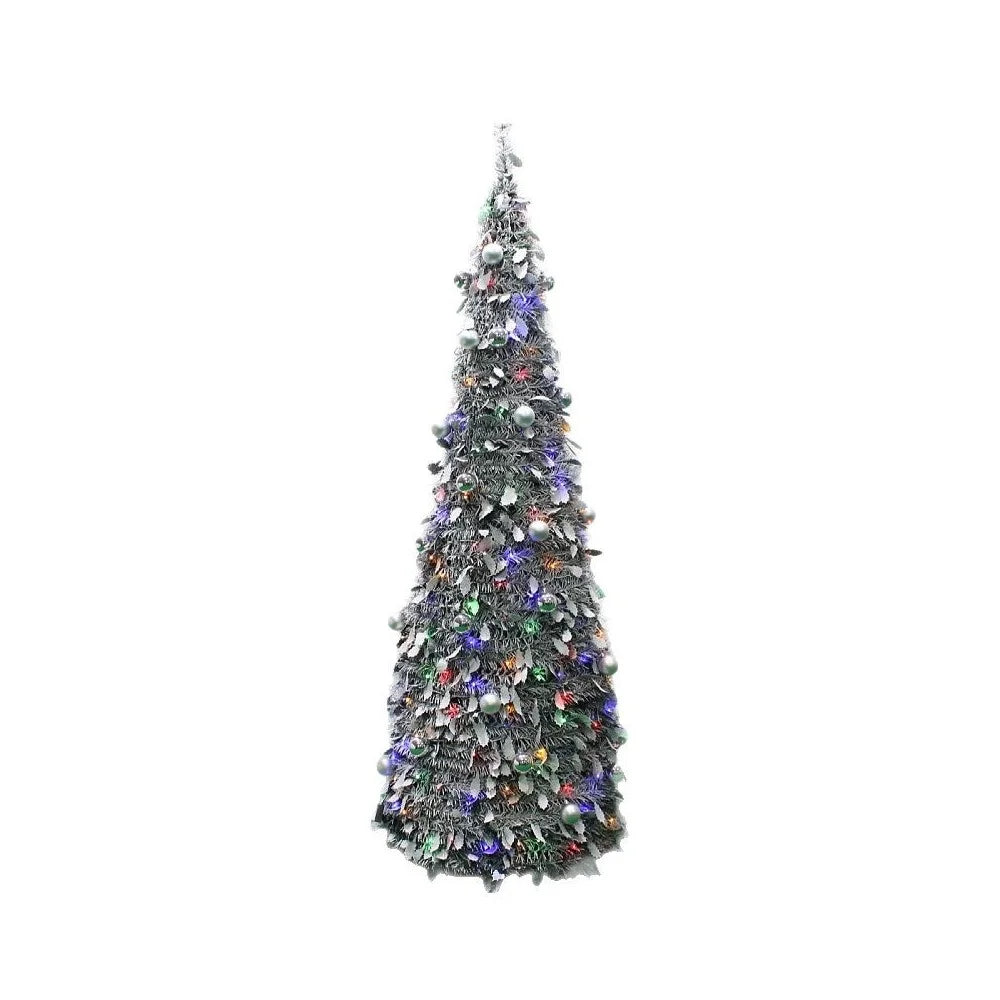 180cm Collapsible Spiral Christmas Tree with LED Lights Ornaments USB Powered Flocked Xmas Tree Party Decoration Gift - 1