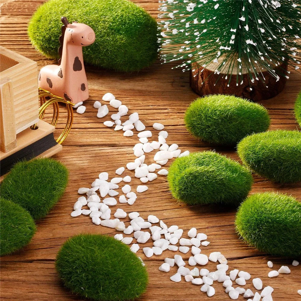 20PCS Artificial Moss Rocks 3 x 5cm Realistic Faux Stone Shooting Prop Decor Garden Glass Container Crafts - 4