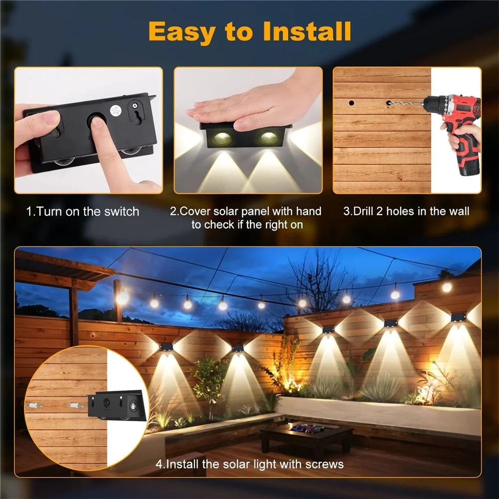 TS-G0308 1Pc 4LED Wall Washer Light Outdoor Solar Waterproof 3-Sided Ambient Lamp, Warm Light - 7