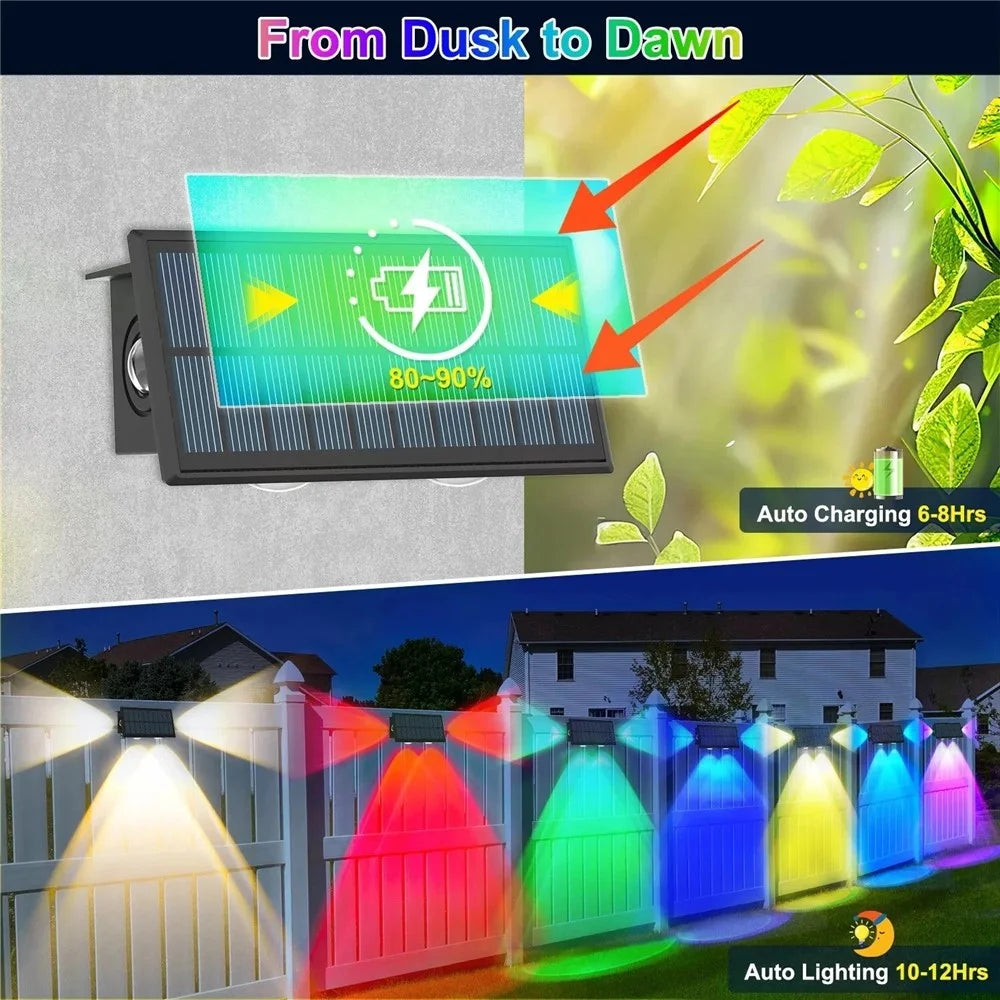 TS-G0308 4Pcs 4LED Wall Washer Light Outdoor Solar Waterproof 3-Sided Ambient Lamp, RGB+Warm Light - 4
