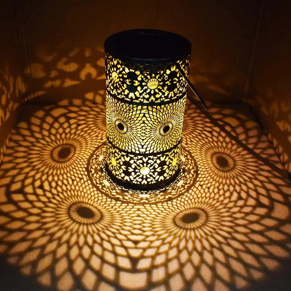 Solar Powered 3-Tier Hollow Out Projection Light Iron Art Decorative Hanging Lantern for Garden Patio - 3