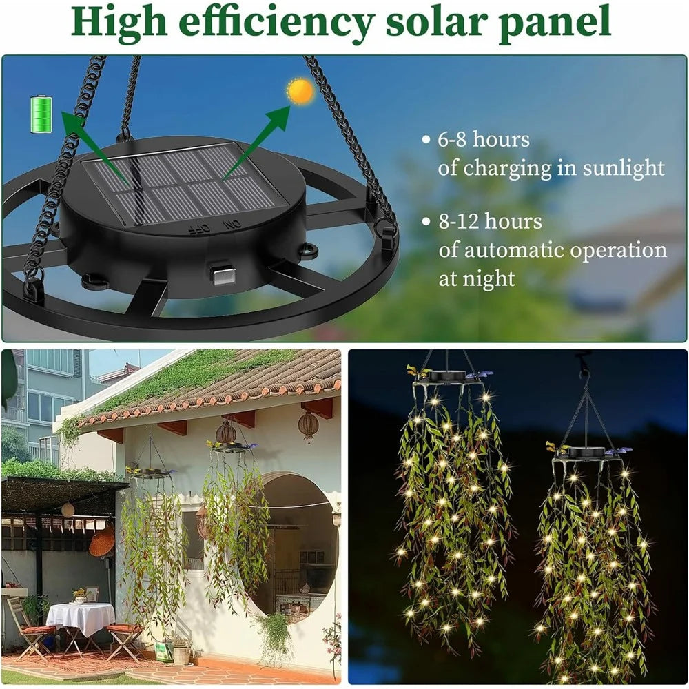 2Pcs Willow Leaves LED String Lights Outdoor Solar Hanging Artificial Plants Waterproof Fake Foliage Decor - 3