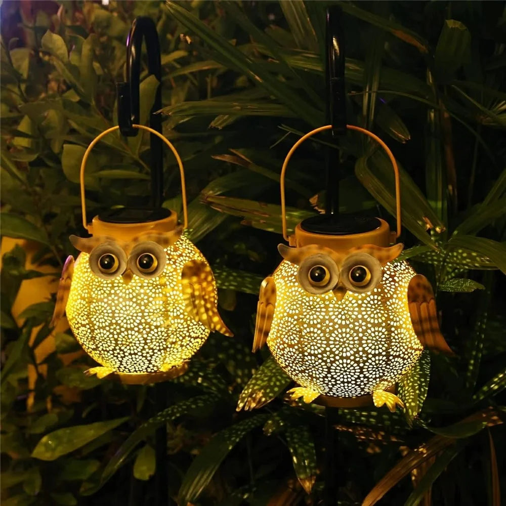 Solar Powered Owl Hanging Light Iron Art Waterproof Outdoor Garden Lantern for Lawn Patio Yard - 4