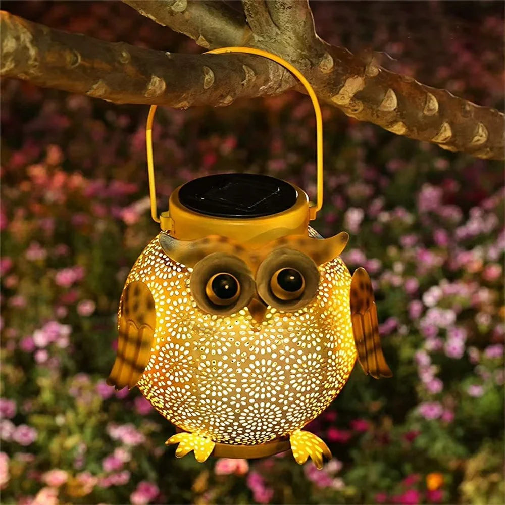 Solar Powered Owl Hanging Light Iron Art Waterproof Outdoor Garden Lantern for Lawn Patio Yard - 6
