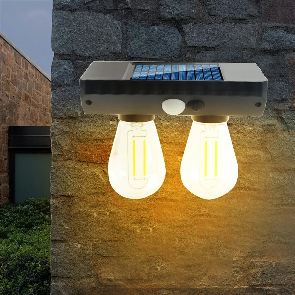 Dual Solar Tungsten Filament Bulb Light Outdoor Motion Sensor Wall Light Solar Powered LED Lamp - 3