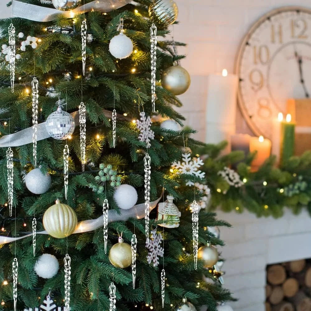24Pcs / Set Acrylic Icicle Christmas Tree Ornaments Wedding Party Hanging Decoration with 8m Crystal Line - Transparent - 2