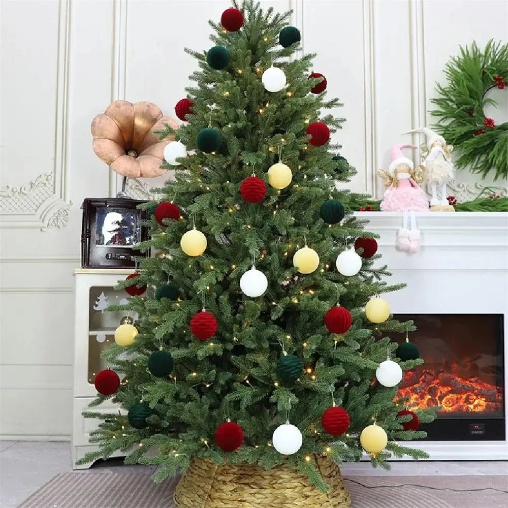 12Pcs Set 6cm Christmas Ball Ornaments Velvet Xmas Tree Decorations Plush Balls - Red - 3