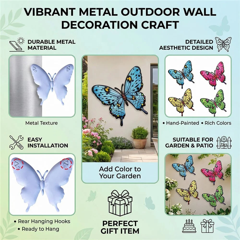 4Pcs Metal Butterfly Wall Decor Iron Art Garden Patio Outdoor Indoor Decoration - Mixture - 6
