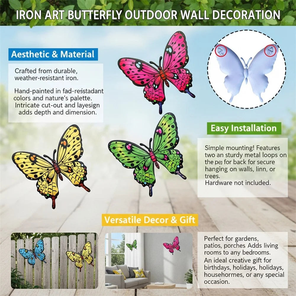 4Pcs Metal Butterfly Wall Decor Iron Art Garden Patio Outdoor Indoor Decoration - Mixture - 7