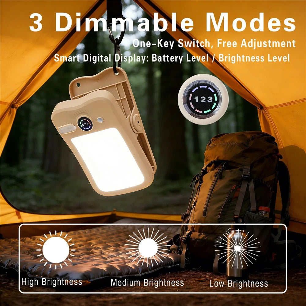 Solar Camping Clip-On Light 60-LED 3 Dimmable Modes Waterproof Rechargeable Lantern Night Light Outdoor Lighting - P61 / Green - 6