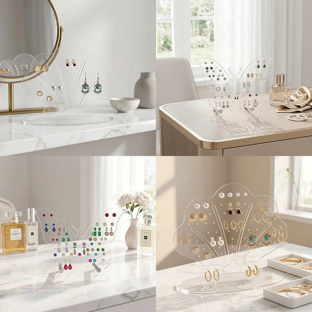 Creative Butterfly Shell Shape Earring Display Stand Clear Acrylic Jewelry Organizer for Bedroom Store - SCB1915 - 6