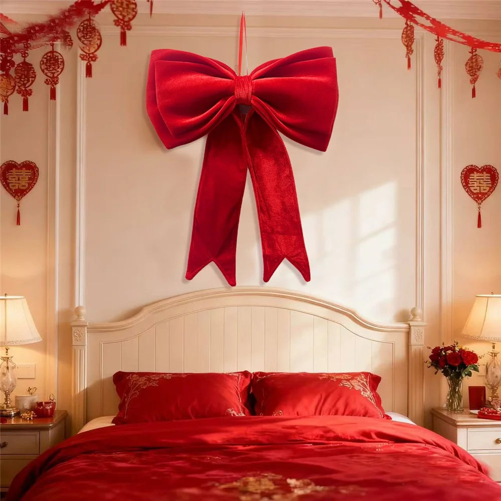 23 x 21cm Size M Velvet Bow Christmas Decoration Holiday Tree Ornament for Xmas Wedding Party - Red - 4