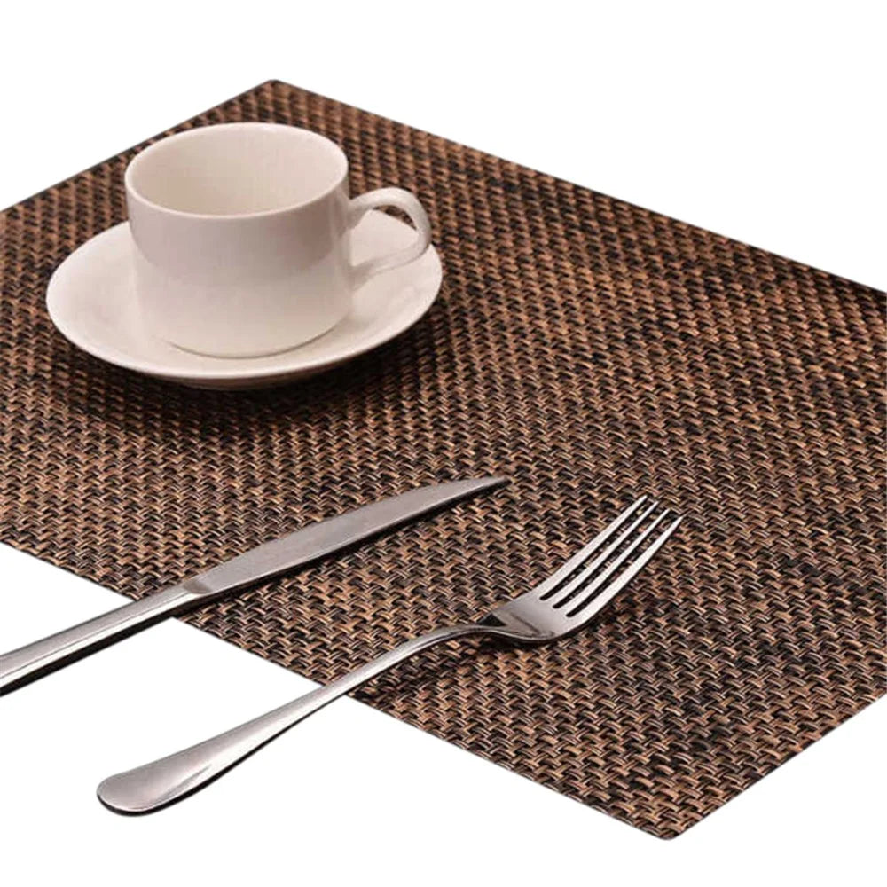 MJ7814 PVC Braided Non-Slip Placemat Dining Table Mat Heat-insulated Tableware Bowl Pads - Yellowish Brown - 1