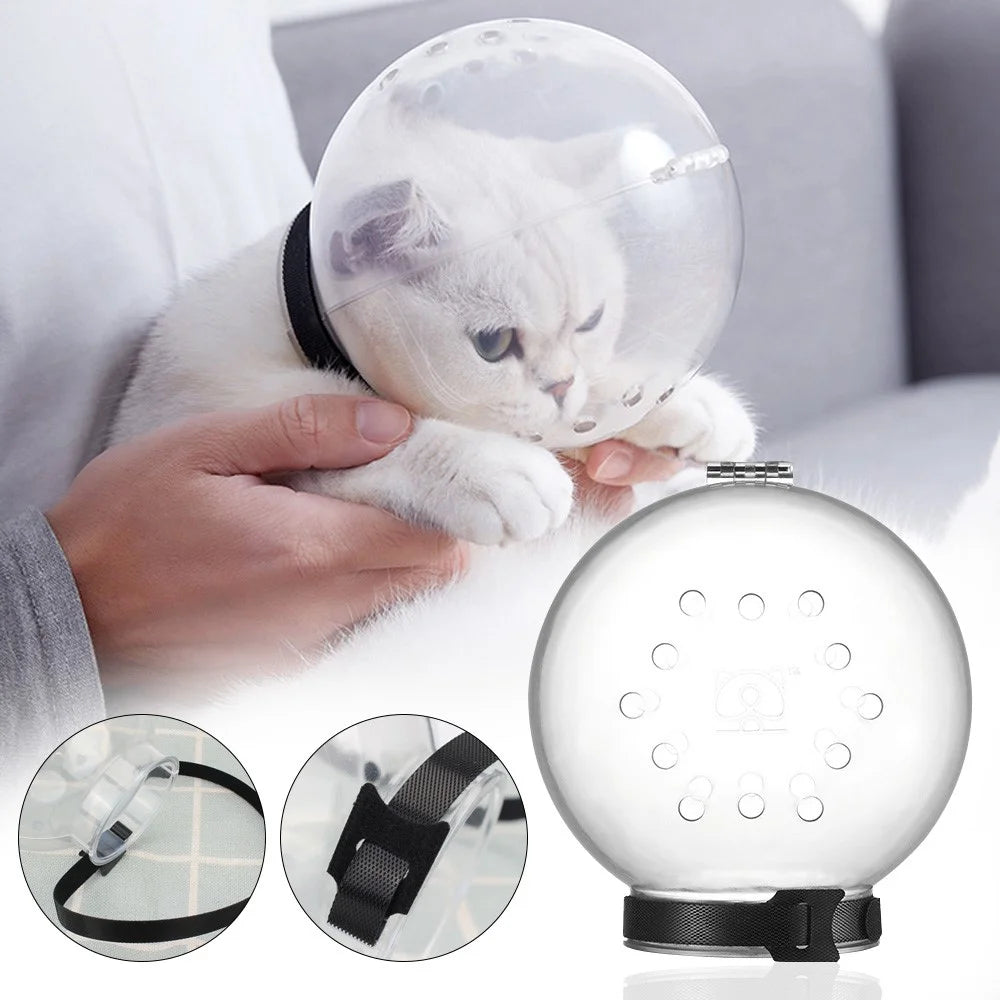 Pet Cat Adjustable Hood Breathable Kitten Transparent Anti-bite Grooming Muzzle - White/M - 6