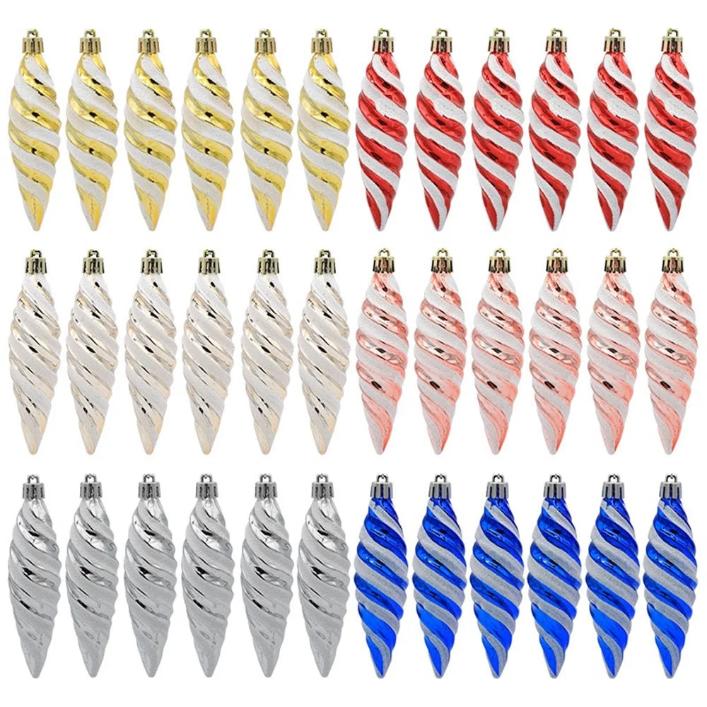 6Pcs Spiral Spike Shape Ornament Xmas Holiday Party Decoration Photography Prop - Silver - 6