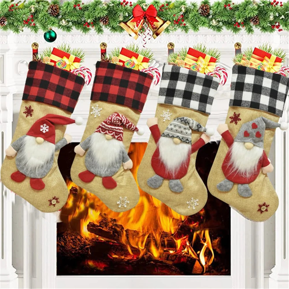 GM202214 Christmas Gnome Stockings Holiday Xmas Decorations Gift Dolls Trees Hanging Decors Candy Bags - Style B - 2