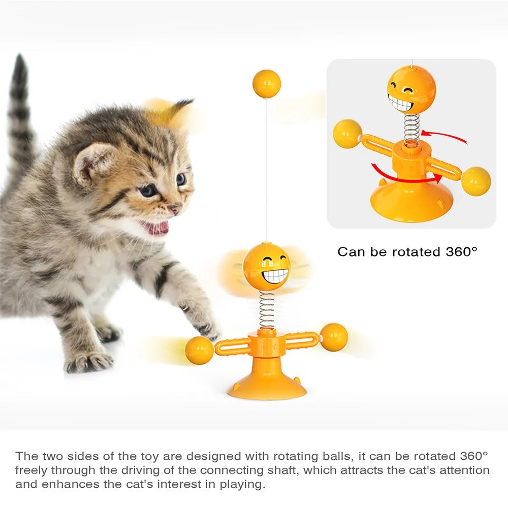 ZH-08 Rotating Windmill Spring Figure Cat Toys Gift with Feathers Interactive Cats Ball Toys Funny Exercise Kitten Teaser Toys for Indoor Pets - Orange - 5