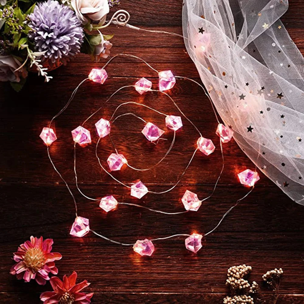 2m 20-LED Crystal Stone Design Decorative String Light Festival Home Ambient Night Light, Constant Light - Pink - 2