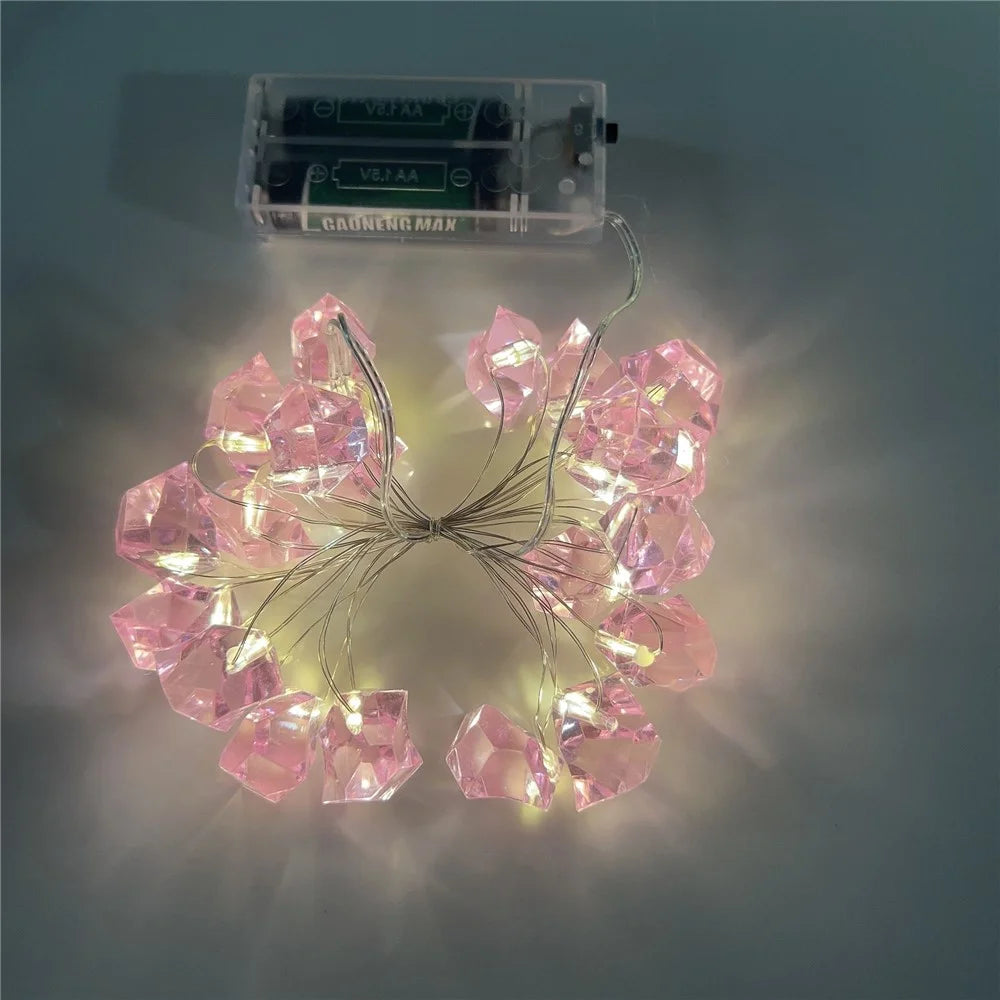 2m 20-LED Crystal Stone Design Decorative String Light Festival Home Ambient Night Light, Constant Light - Pink - 7