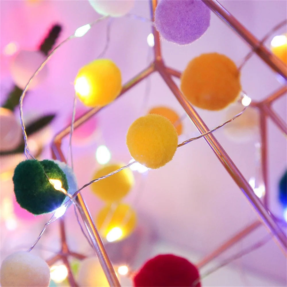 2m 20 LED Cotton Ball String Light Fairy Lights Battery Powered Festival Gift Party Decor - White Light / Mixed Color - 4