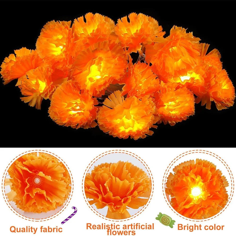 1.5m 10 LED Dahlia Fairy Lights Battery Operated String Lights Halloween Gift Cemetery Decor - 2
