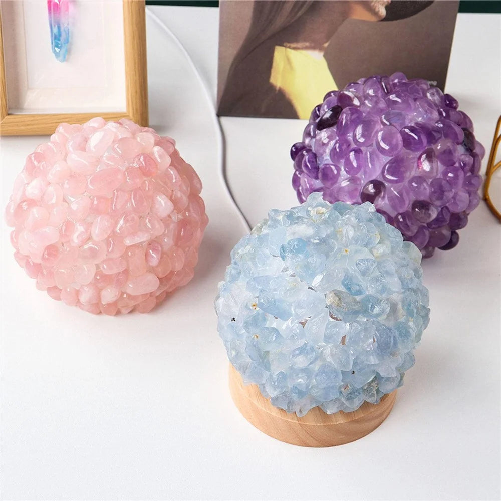 Natural Crystal Ball Table Lamp with Wooden Base for Yoga Balance Meditation USB Charged Night Light - Sky Blue - 5