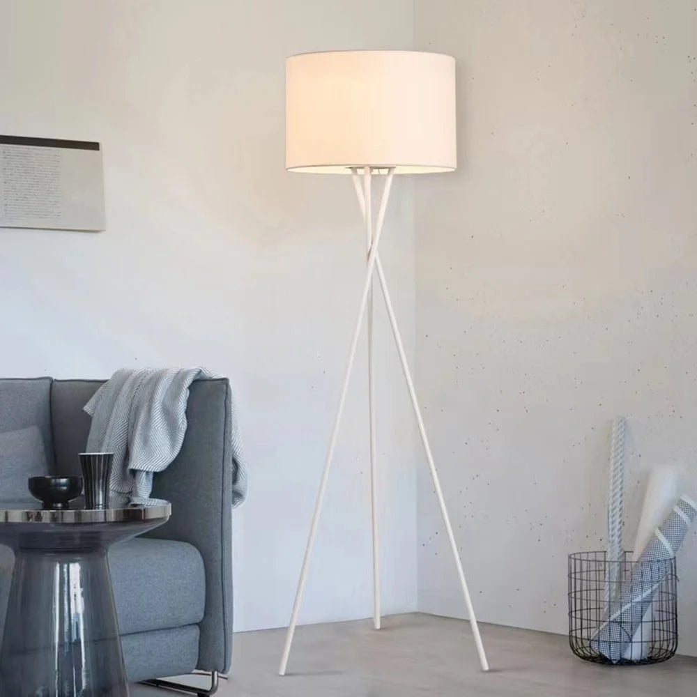 220V Tripod Floor Lamp Modern Standing Light with Fabric Shade for Living Room / Bedroom Reading Lamp (EU Plug) - White - 1