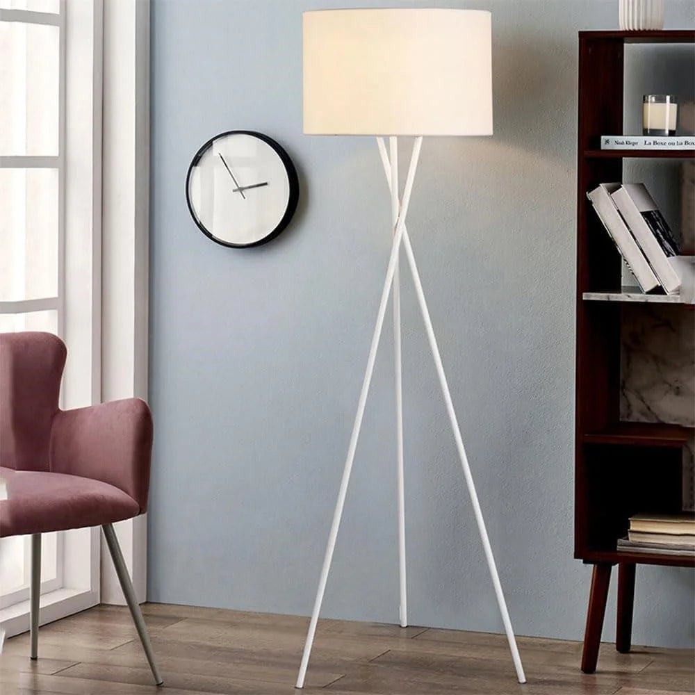 220V Tripod Floor Lamp Modern Standing Light with Fabric Shade for Living Room / Bedroom Reading Lamp (EU Plug) - White - 3