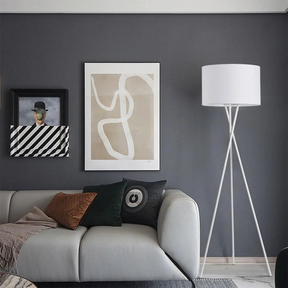 220V Tripod Floor Lamp Modern Standing Light with Fabric Shade for Living Room / Bedroom Reading Lamp (EU Plug) - White - 4