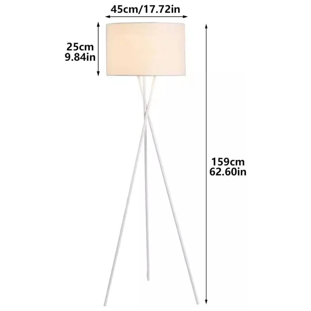 220V Tripod Floor Lamp Modern Standing Light with Fabric Shade for Living Room / Bedroom Reading Lamp (EU Plug) - White - 7