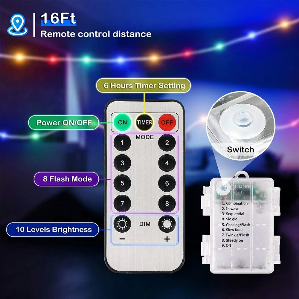 12m 100 LED Remote Control PVC Copper Wire LED String Light with Empty Battery Box Garden Decoration - Warm Color - 3