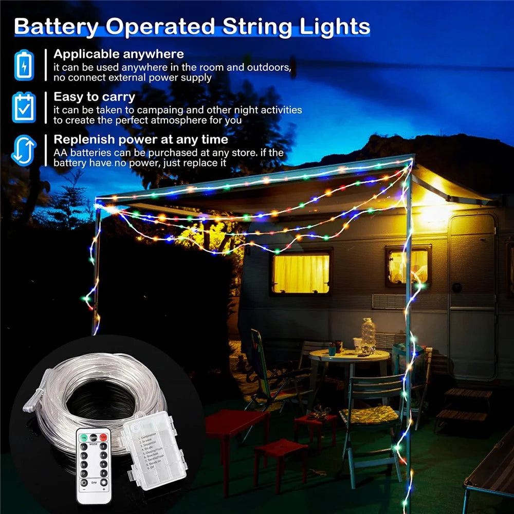 12m 100 LED Remote Control PVC Copper Wire LED String Light with Empty Battery Box Garden Decoration - Warm Color - 4