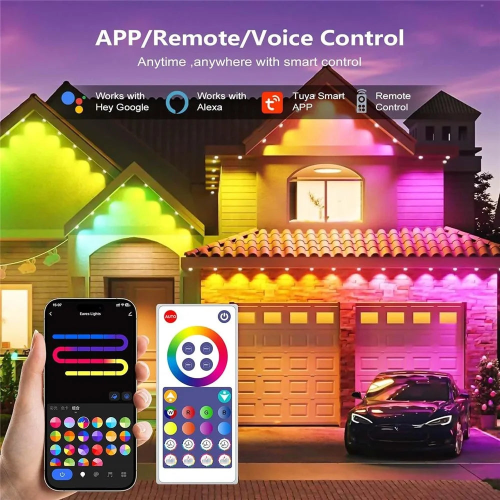 WY021 WiFi RGBIC Color Smart Lights 15M 30-LED Outdoor Eaves Light IP67 Waterproof APP Controlled - EU Plug - 2