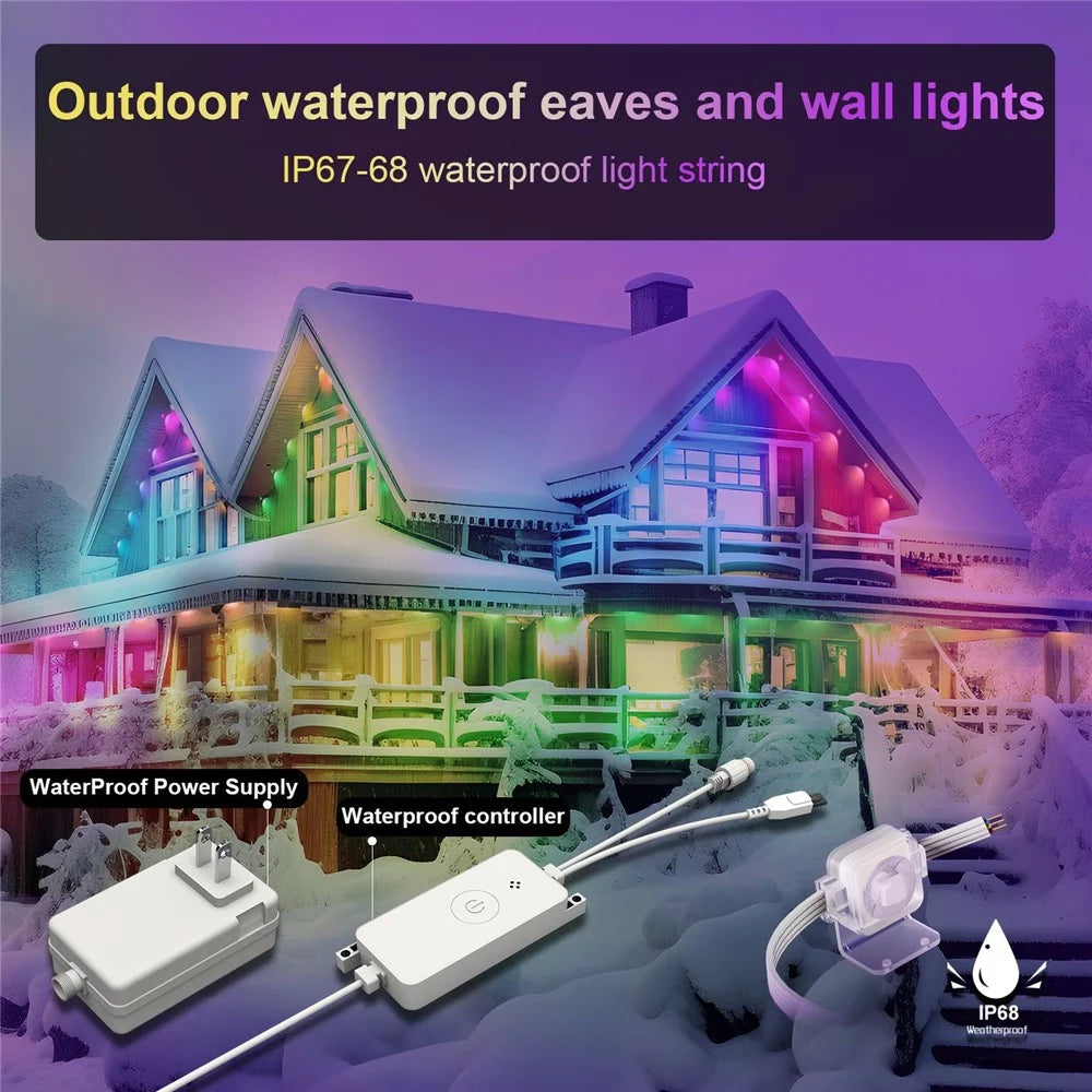 WY021 WiFi RGBIC Color Smart Lights 15M 30-LED Outdoor Eaves Light IP67 Waterproof APP Controlled - EU Plug - 4