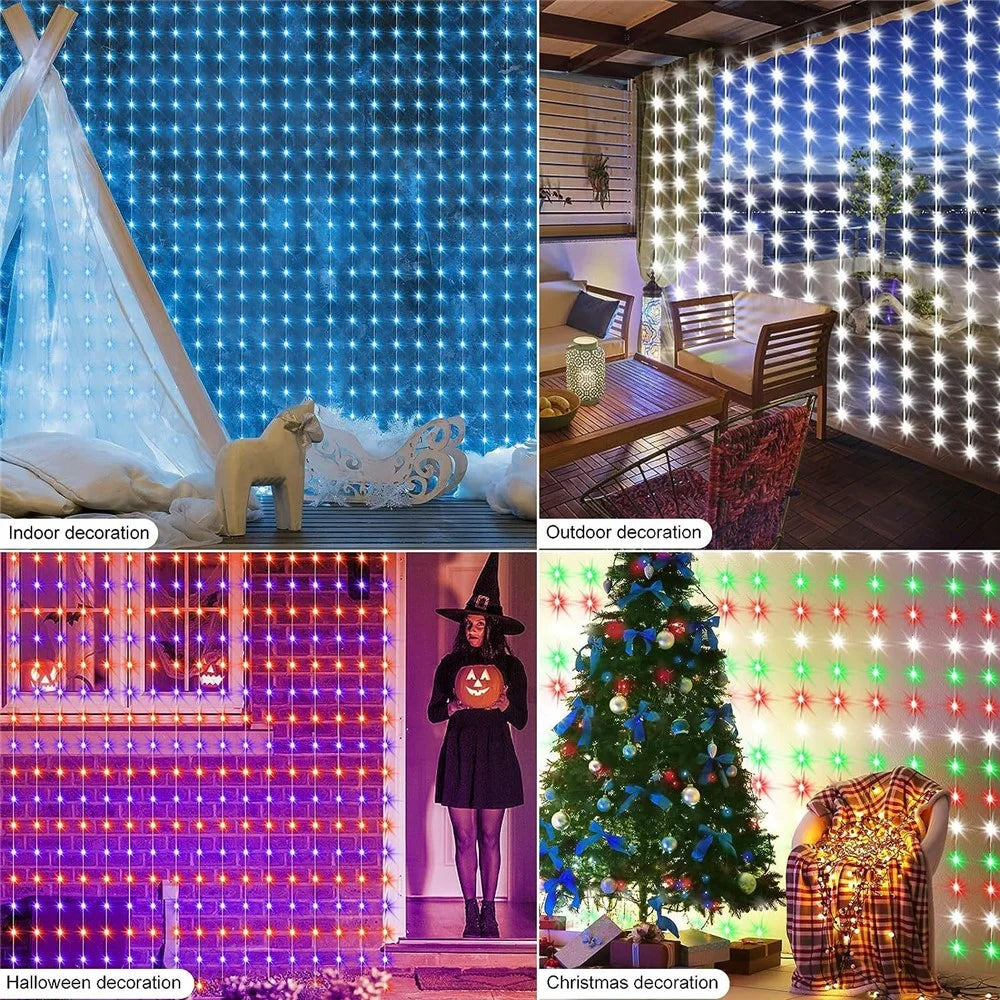 LPX043 3M x 2M 15 Strips LED Curtain String Lights 300 LEDs Smart Bluetooth-Compatible RGB Window Lights / App Control - 5