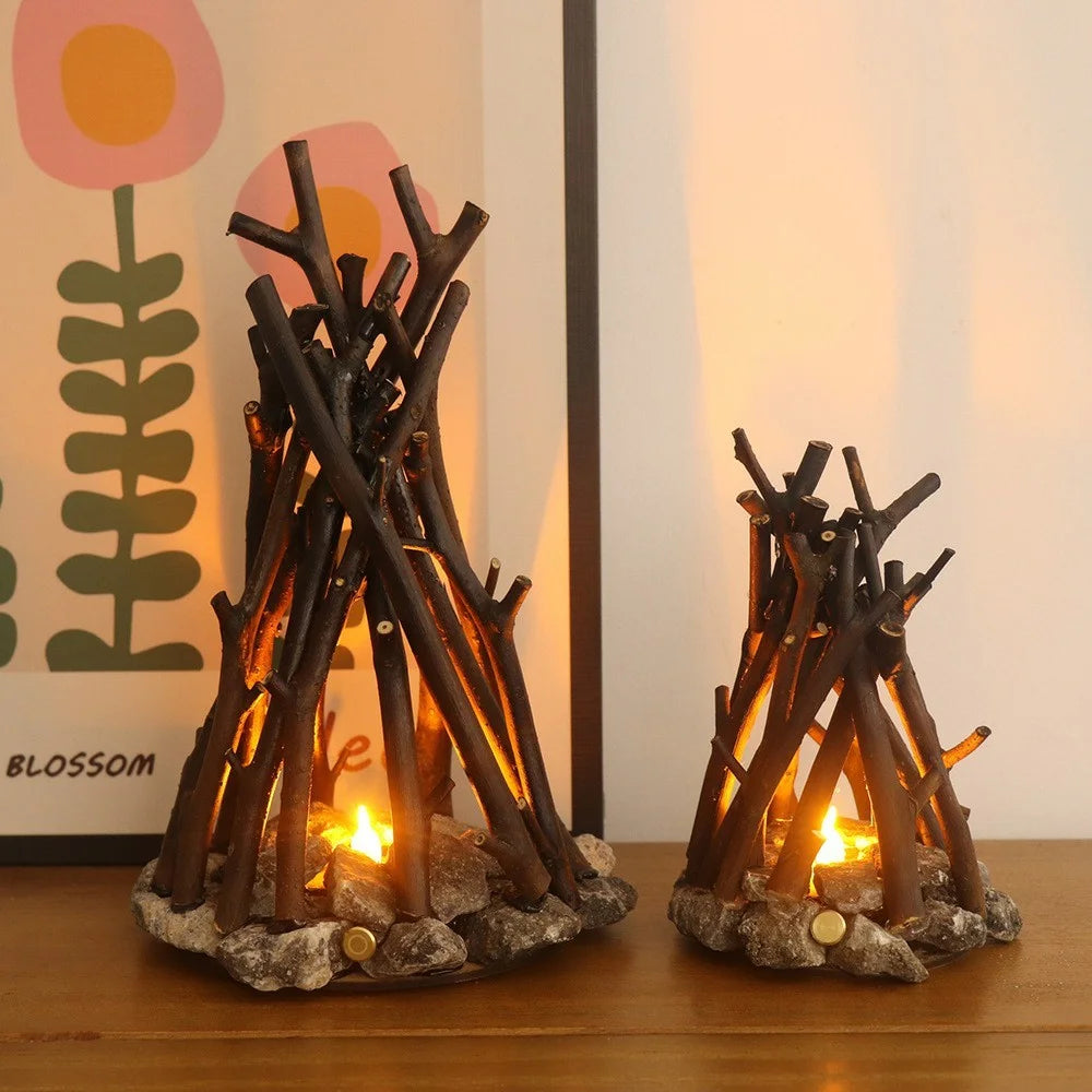 150 x 240mm Handcrafted Tree Branch LED Bonfire Lamp Rustic Table Decor Miniature Fireplace Light for Home / Cafe - 2