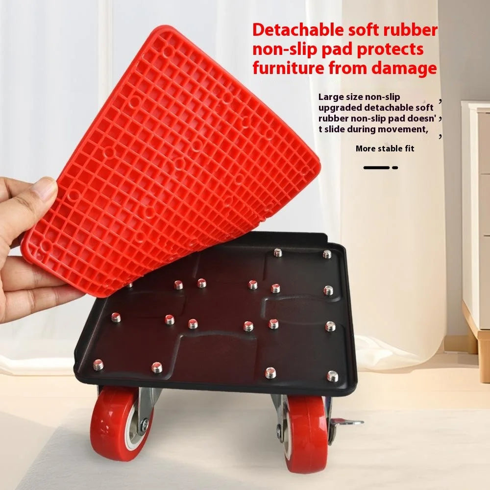 4Pcs Size L Furniture Mover Heavy Duty Metal Base 360 Degree Rotating Wheels for Bed Sofa Universal Moving Tool - Red+Black - 2