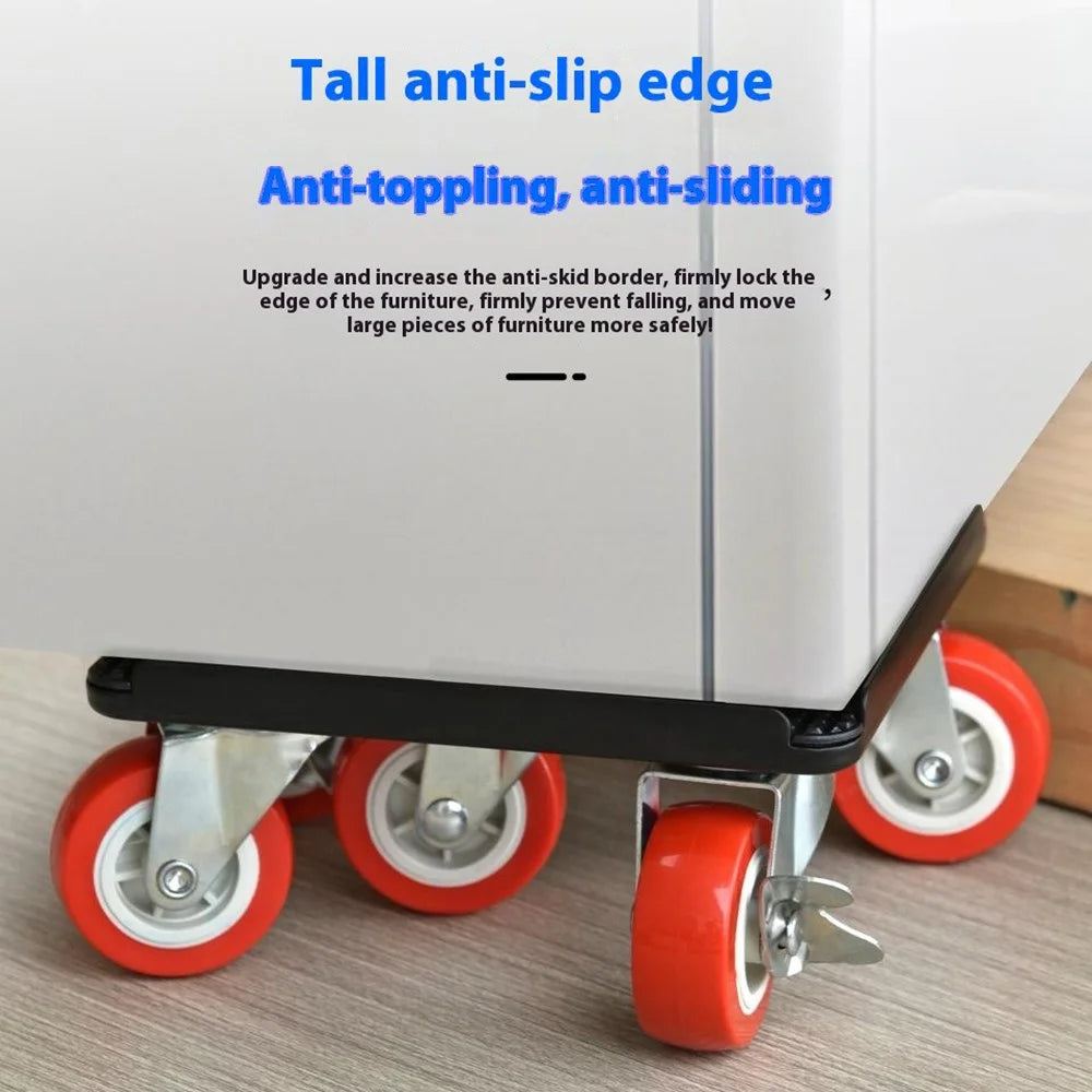 4Pcs Size L Furniture Mover Heavy Duty Metal Base 360 Degree Rotating Wheels for Bed Sofa Universal Moving Tool - Red+Black - 3
