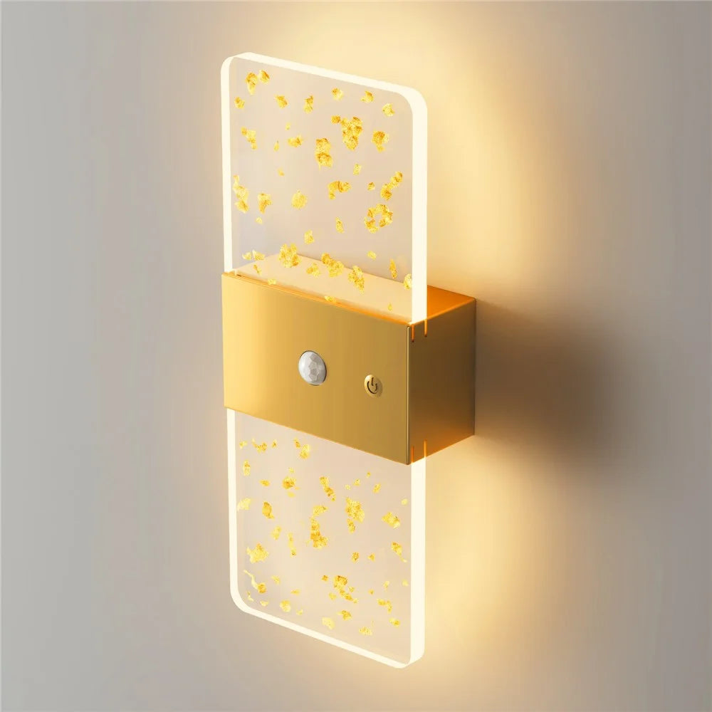ASW003 / ASW004 Electroplated Magnetic Wall Lamp Motion Sensor Rechargeable Long Strip Bedside Wall Light - Rectangular / Gold - 2