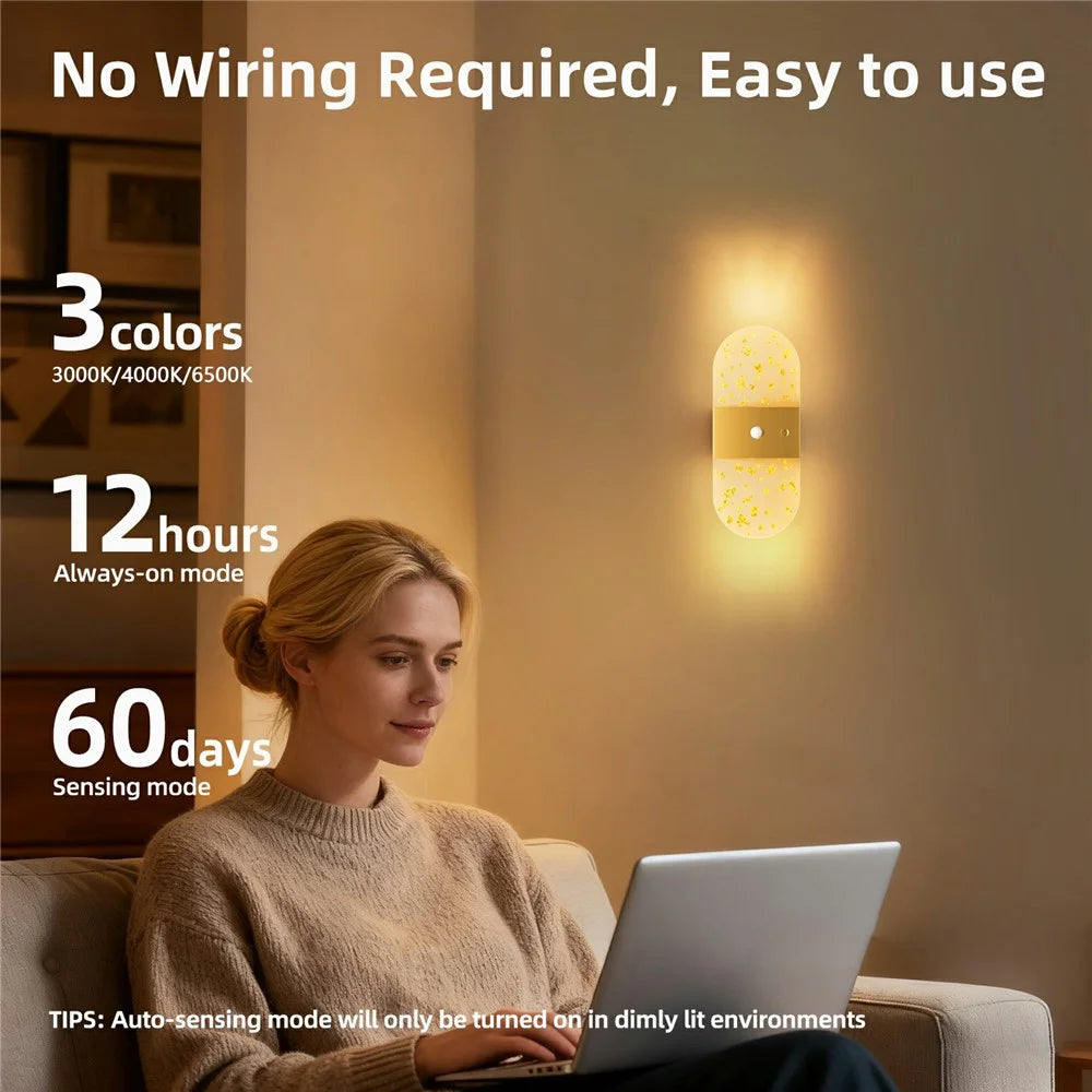 ASW003 / ASW004 Electroplated Magnetic Wall Lamp Motion Sensor Rechargeable Long Strip Bedside Wall Light - Rectangular / Gold - 3