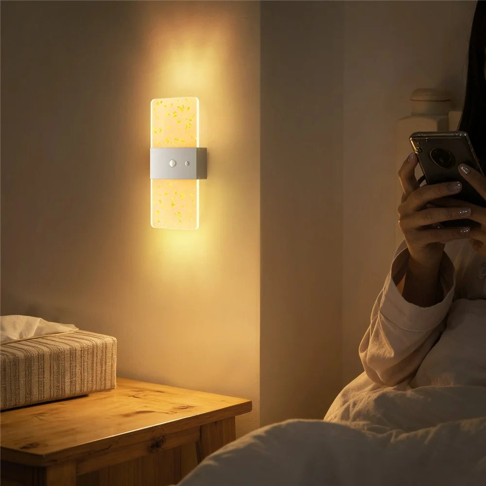 ASW003 / ASW004 Electroplated Magnetic Wall Lamp Motion Sensor Rechargeable Long Strip Bedside Wall Light - Rectangular / Gold - 7