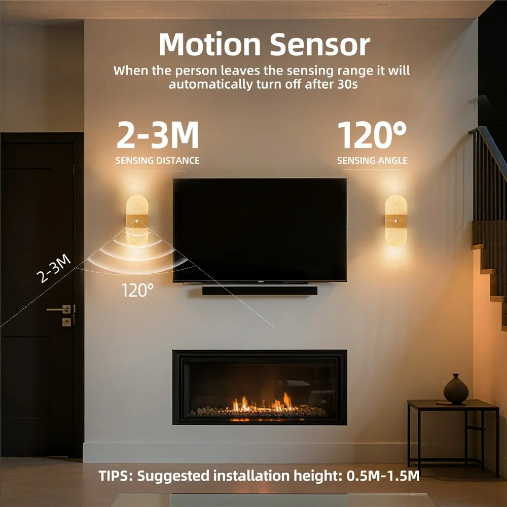 ASW003 / ASW004 Water Transfer Wood Grain Magnetic Wall Lamp Motion Sensor Long Strip Bedside Wall Light - Rectangular / Wood Grain - 3