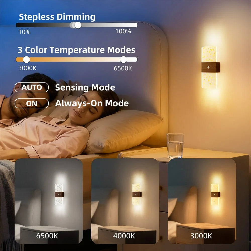 ASW003 / ASW004 Water Transfer Wood Grain Magnetic Wall Lamp Motion Sensor Long Strip Bedside Wall Light - Rectangular / Wood Grain - 4