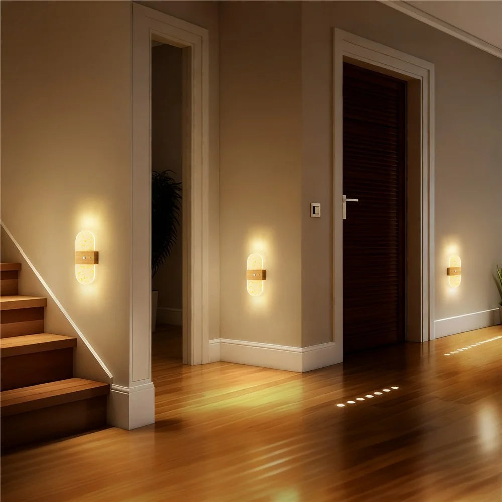 ASW003 / ASW004 Water Transfer Wood Grain Magnetic Wall Lamp Motion Sensor Long Strip Bedside Wall Light - Rectangular / Wood Grain - 7