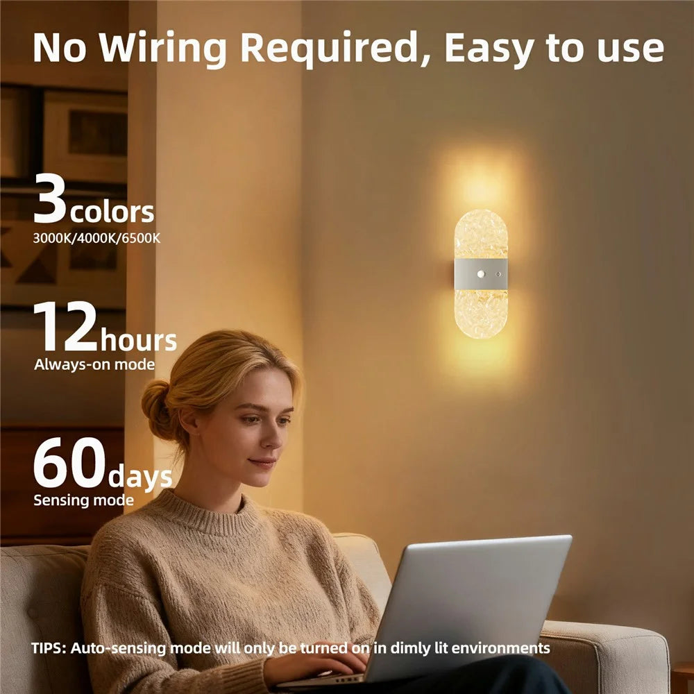 ASW005 / ASW006 Electroplated Magnetic Wall Light LED Motion Sensor Cordless Touch Control Wall Lamp - Rectangular / Gold - 3
